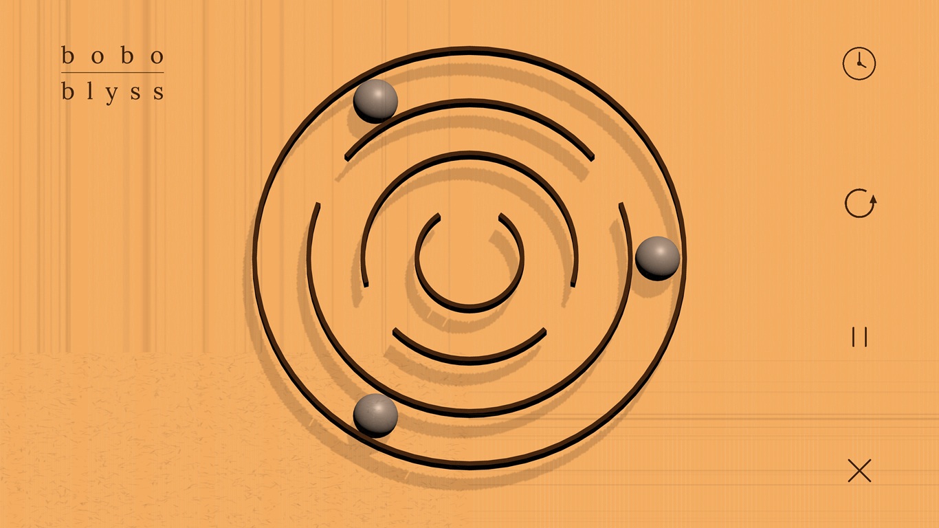 A boboblyss game screen consisting of a 3-ringed circular maze and three balls